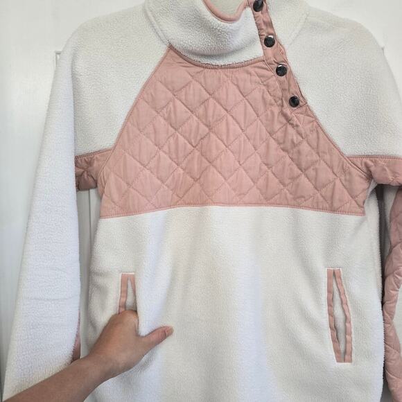 Abercrombie & Fitch XS Quilted Fleece Pullover Pink Cream Snap Cozy Loungewear - Picture 3 of 9